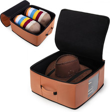 Vegan Leather Hat Box for Cowboy  Wide-Brim Hats, Fits 2-5 Hats up to 16" Wide