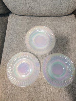 Federal Glass Luster Iridescent Diamond Point Moonglow Coffee Saucers Set Of 3