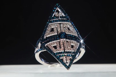 Raritäten Sterlingsilber 1 kt blau & weißer Diamant ''Tattoo'' Ring, Größe 5