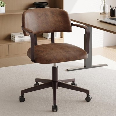 Mid  Retro Home Office Desk Chair with Ba, Faux Leather
