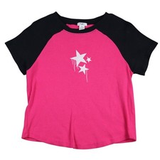 Rue 1X Y2K Rosa Negro Raglán Estrella Goteo Gráfico Camiseta Bebé Talla Grande Mujeres