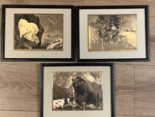 R.H. Palenske Wildlife Foil Art Bear Ram Deer Vintage Cabin Lodge Decor