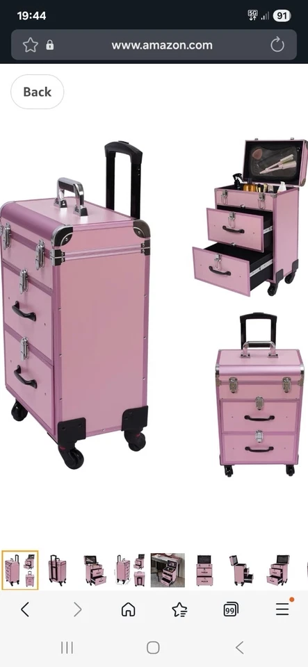 rosa Kosmetikkoffer auf Rollen Beauty-Koffer oder Make-up-Artist-Koffer).