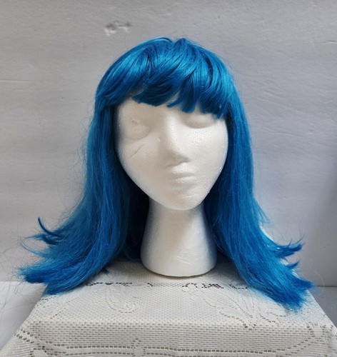 Blue Wig Synthetic Costume Fashion Party Wig with Bangs Shoulder Length