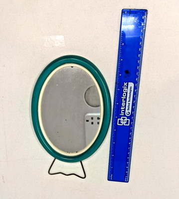 Vintage Oval Aqua Blue Plastic Wall Mirror Mid Century Hanging Vanity Decor