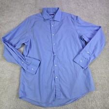 Ralph Lauren Purple Label Mens 17 Blue Polka Dot Cotton Button Up Made in Italy