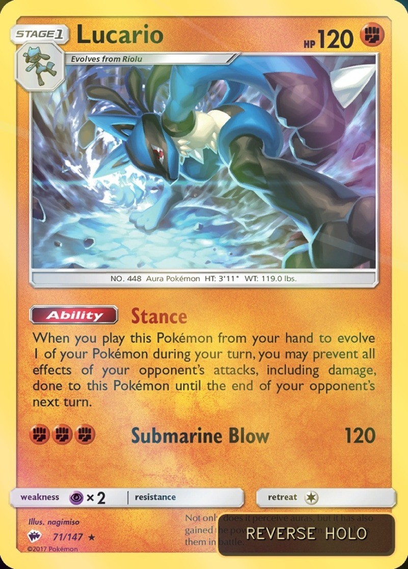 Lucario Reverse Holo Burning Shadows #71 Pokémon TCG