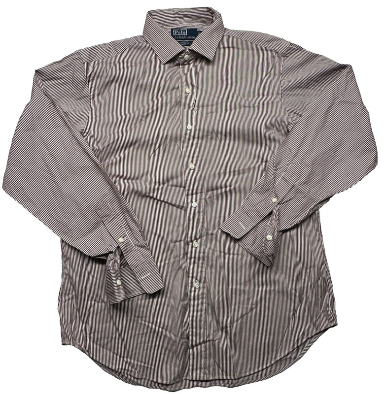 Polo Ralph Lauren Men’s Shirt Brown Striped L Estate Classic Fit Long Sleeve