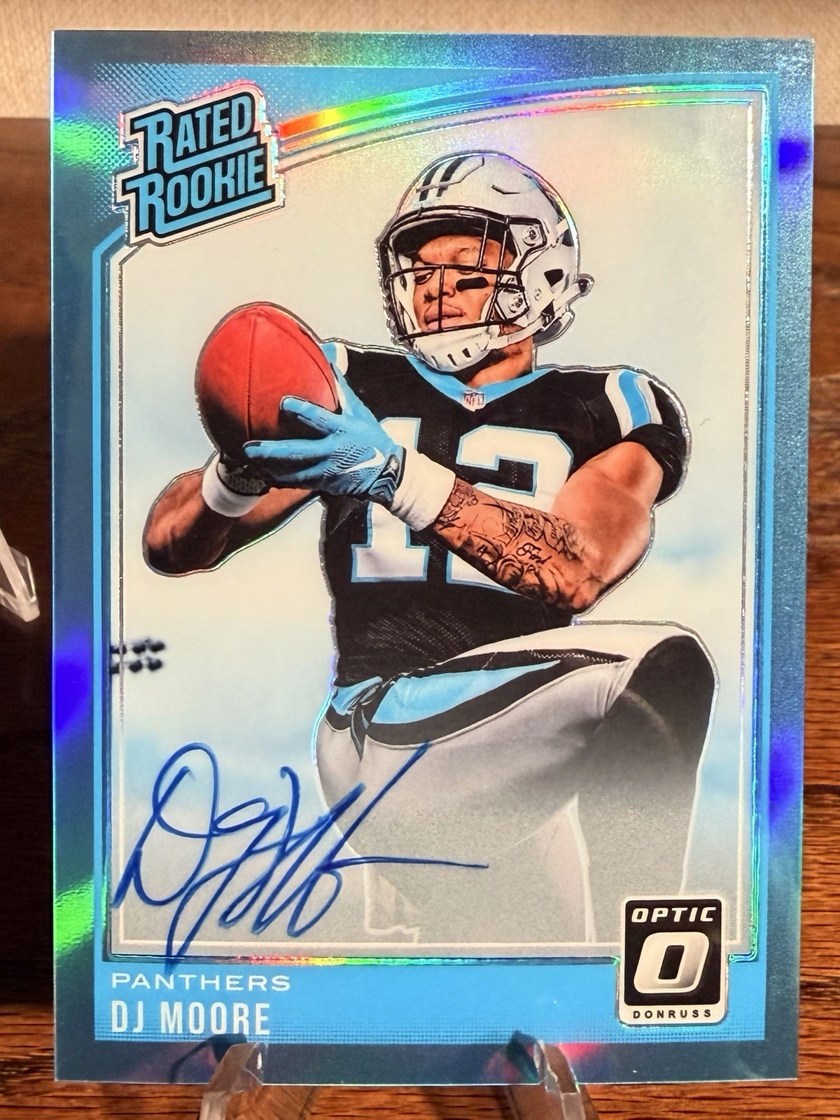 2018 Panini Optic DJ Moore Rated Rookie Auto Blue Holo /75 BUF RC COLOR MATCH