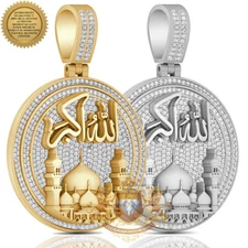 3D LOOK Real 3.50 Ct. Moissanite Allahu Akber Muslim Takbir Mosque Pendant Charm