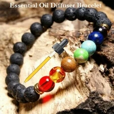 Package of 3 Elastic Lava Stone Diffuser Bracelet - 7 Chakra Healing Beaded
