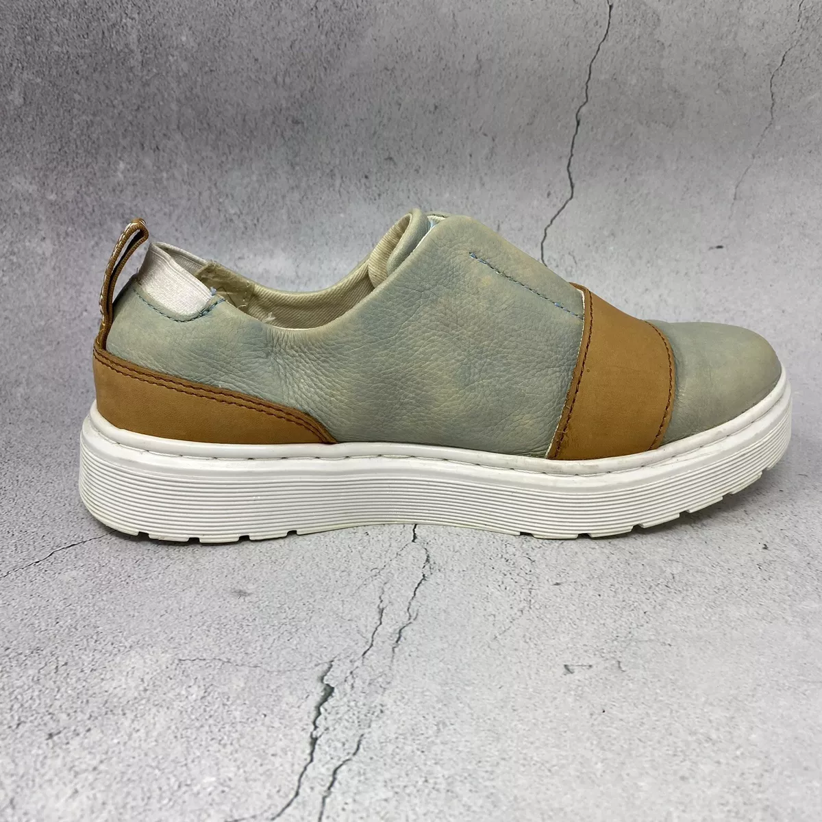 Dr Doc Martens Lylah Slip On Shoes Washed Blue Brown Leather
