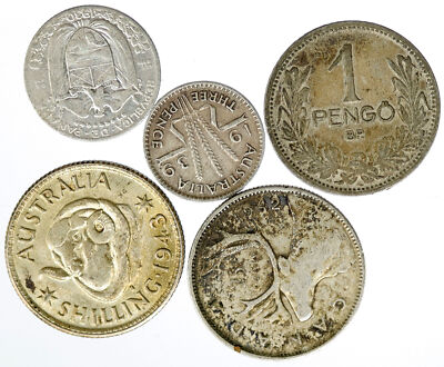 コレクション Great Historic Silver Coins of the world Lot of 5 Silver WORLD COINS Authentic Collection Vintage