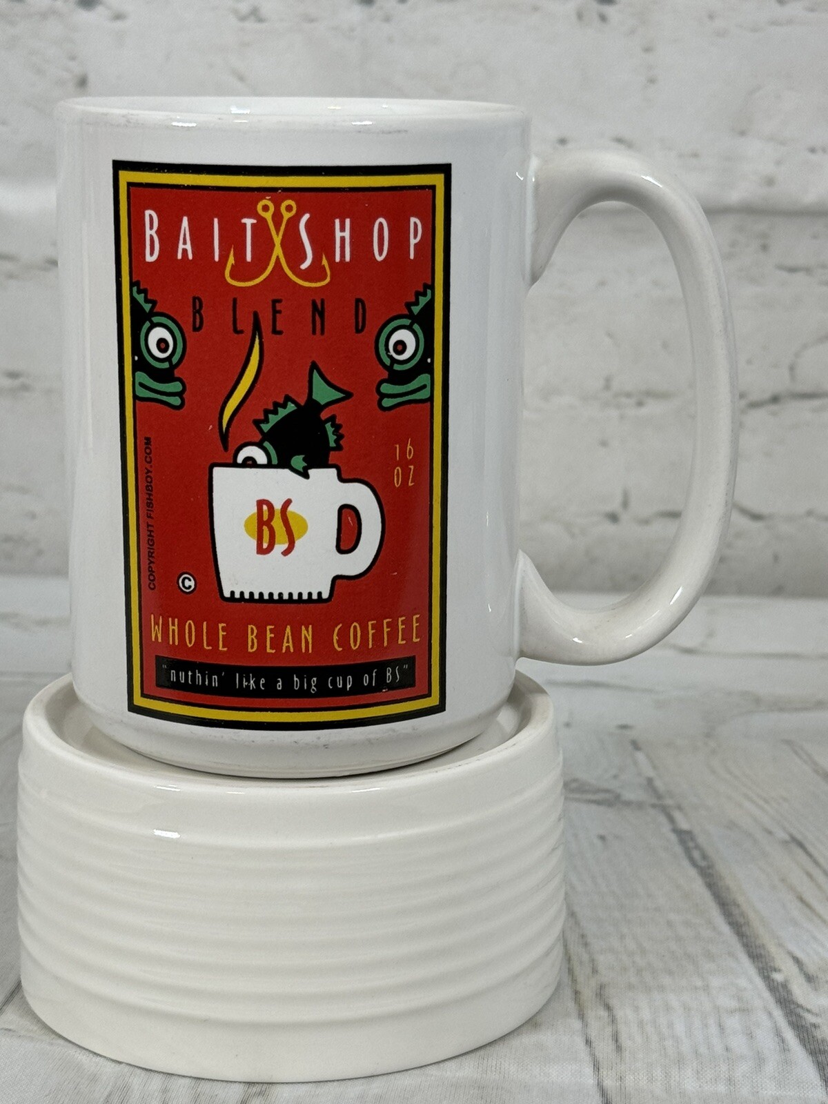 Cedar Key Bait Shop Blend Coffee Mug Fish Hooks “Just A Big Cup Of BS”