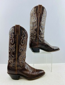 Señoras Justin Marrón Cuero Punta Redonda Botas Vaquera Occidental Talla: 7  B | eBay