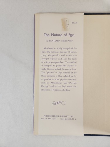 The Nature Of Ego A Study By Benjamin Meynard 1962 HC/DJ ~ Philosophical Library - Picture 7 of 14