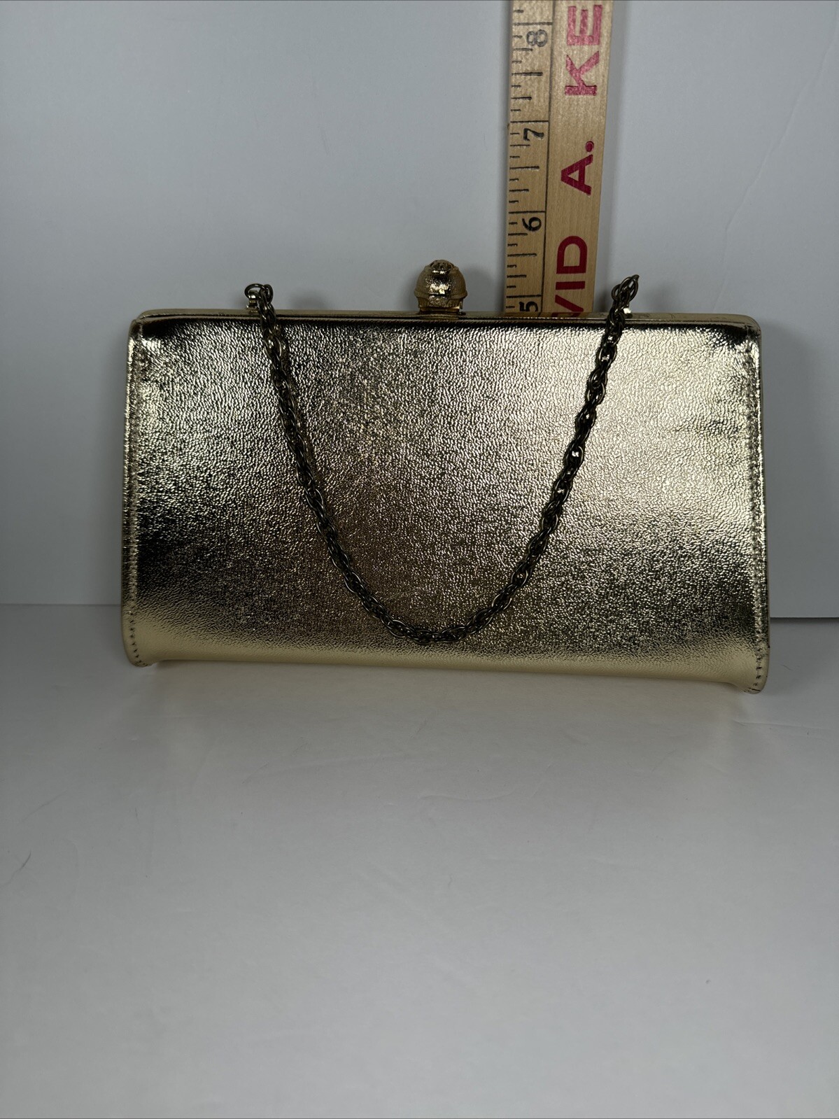 Vintage Mid-Century Metallic Gold Vinyl Clutch Purse Evening Bag