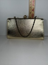 Vintage Mid-Century Metallic Gold Vinyl Clutch Purse Evening Bag