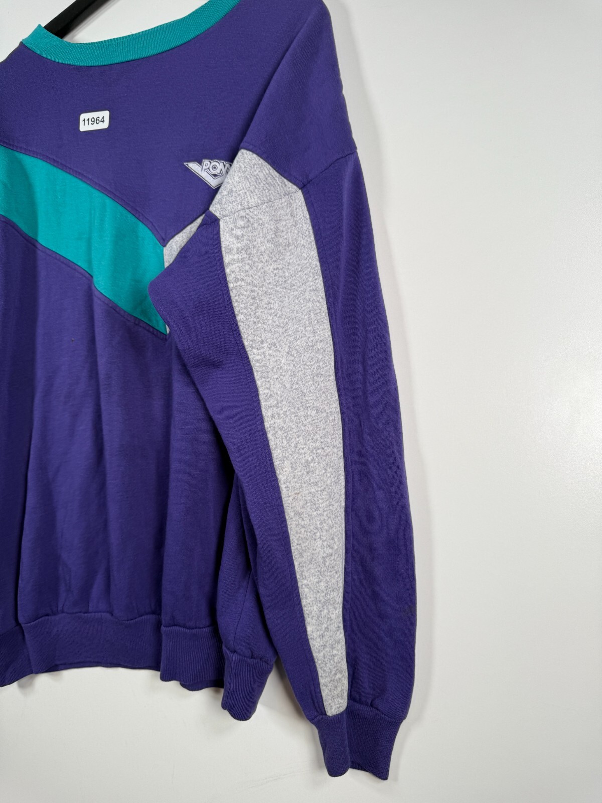 Pullover vintage uomo pony colorblock felpa pile outdoor viola taglia 22 5x28