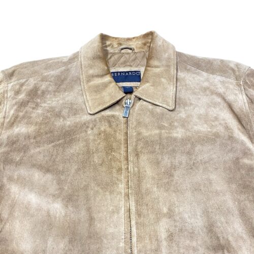 L Bernardo Mens Brown Genuine Leather Suede Front Zip Up Coat Collared - Picture 3 of 5