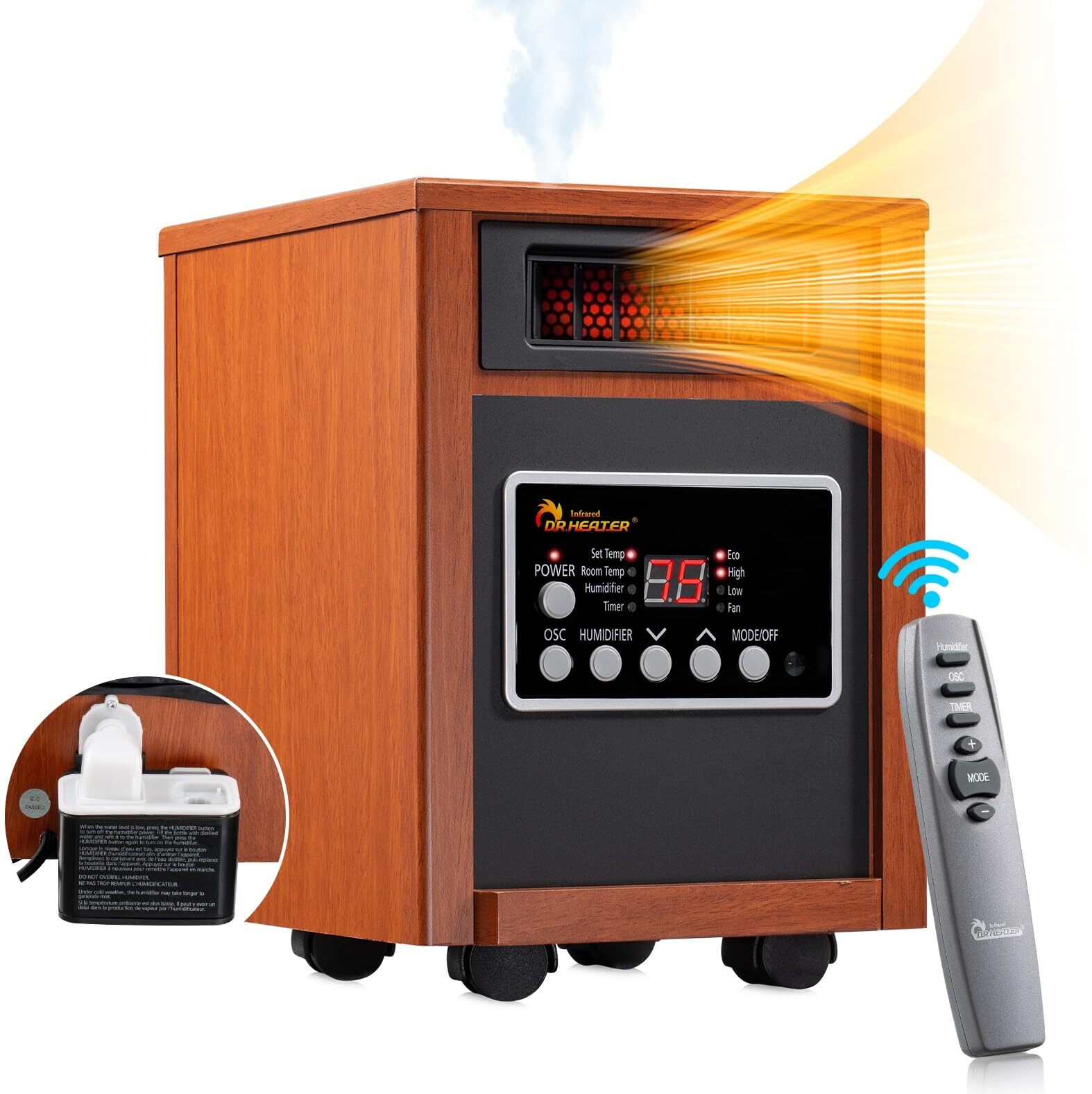 Dr Infrared Heater DR-998, 1500W, Space Heater with Humidifier, Oscillation F...
