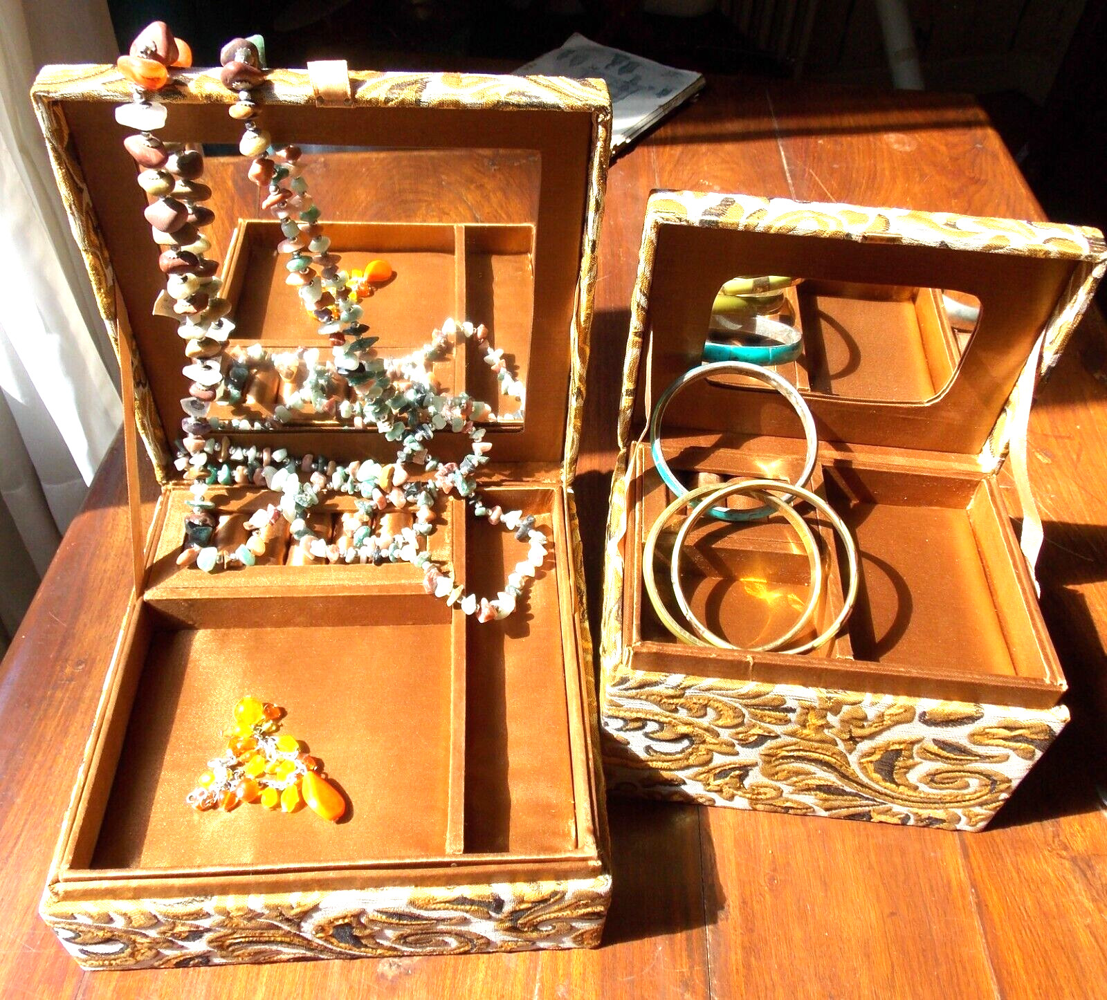 Coffret à bijoux en brocart textile précieux boîte rangement bijoux dorée set