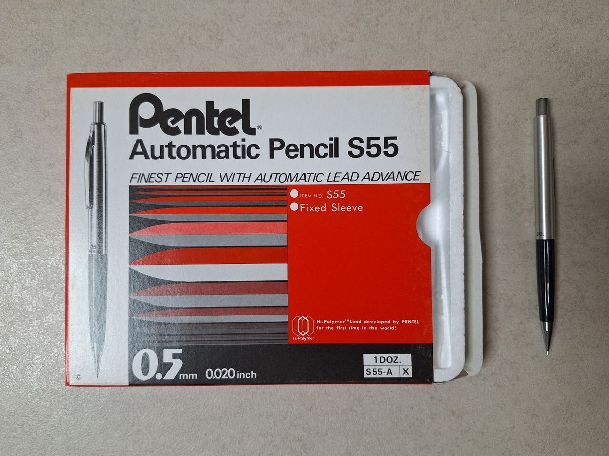 Vintage Pentel Mechanical Pencil S55 0.5mm Black Silver RARE