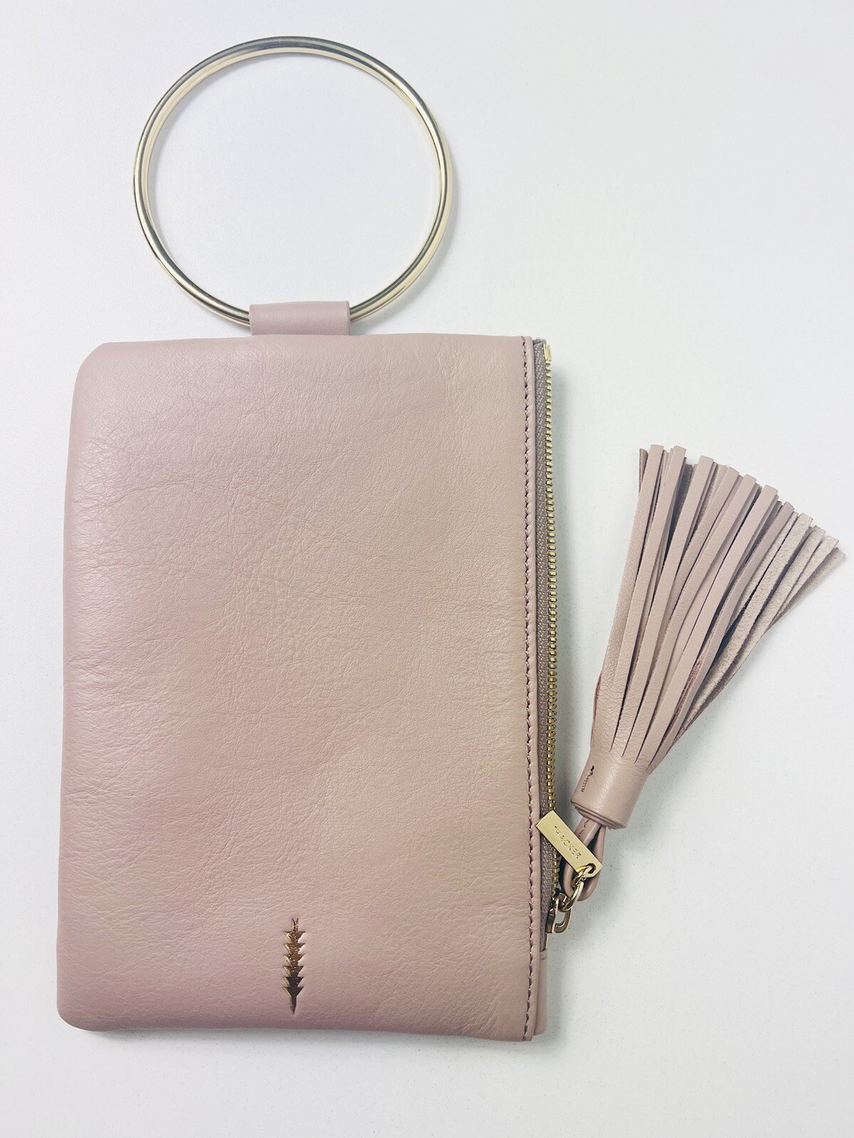 THACKER SOLID SOFT PINK LEATHER POUCH BAG RING HA… - image 1