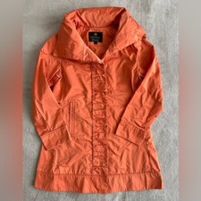 Rainforest Packable Travel Coat Orange W/ruffle Placket Trench Size Small