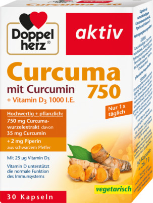 Doppelherz aktiv - Curcuma 750 Kapseln mit Curcumin + Vitamin D3 1000 I.E., 30
