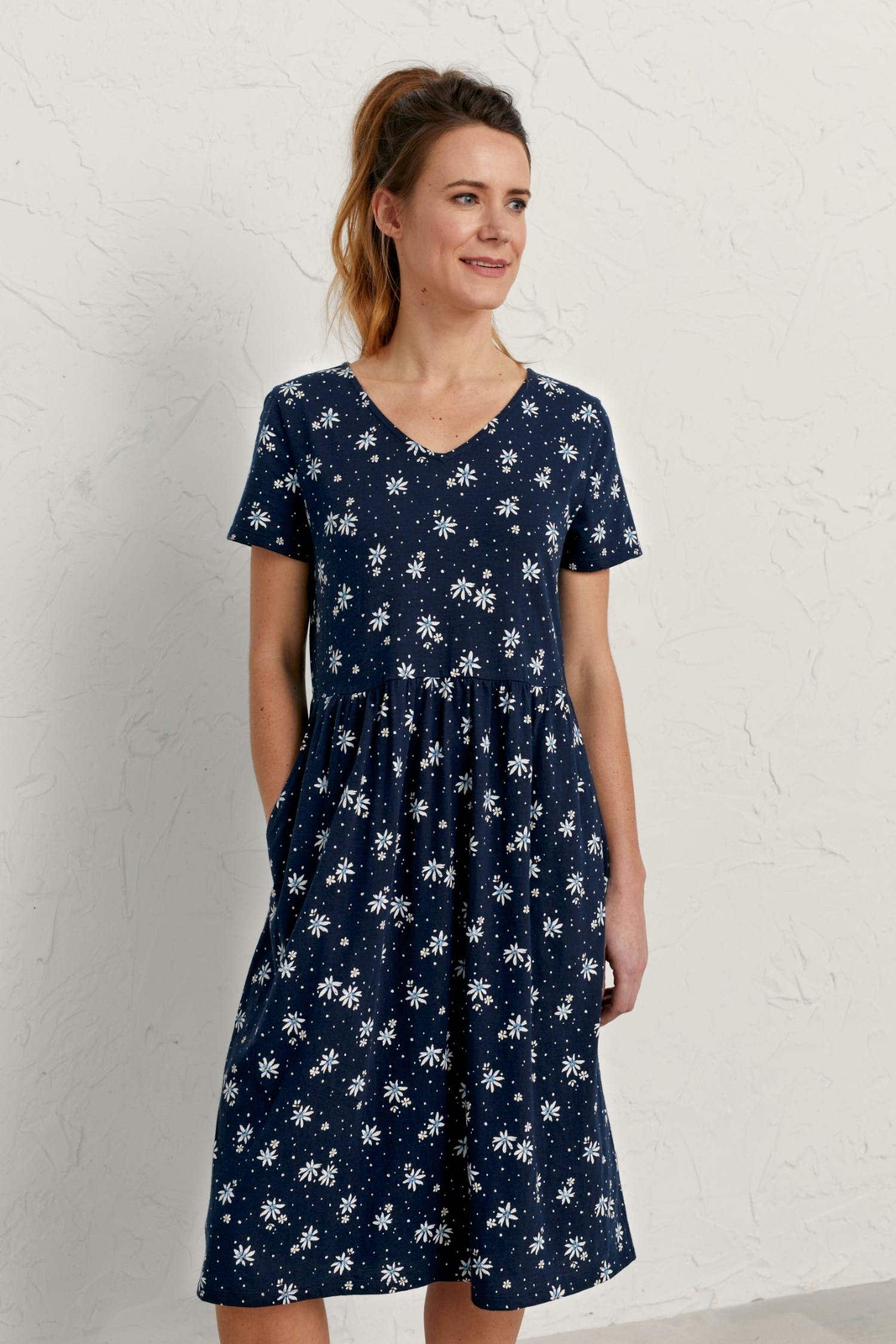 Seasalt Women's Dress navy Brush Drawing Vneck Jersey Dress Regular Dotte eBay