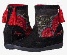 Desigual Women's Indy 6 Ketchup Boots Black Suede Red Tassel Y2K Boho 38 US7.5