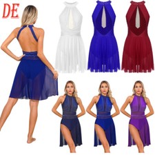 DEDamen Chiffon Tanzkleid Ballettkleid Neckholder Trikotkleid Bodysuit tutu Rock