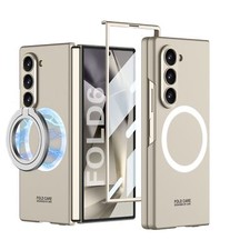 For Samsung Z Fold6 5G Plating Magnetic Ring Stand Screen Protector Rugged Case