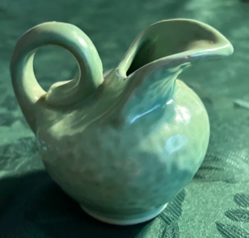 Niloak Pottery Miniature 3" Green Pitcher Hammered Surface