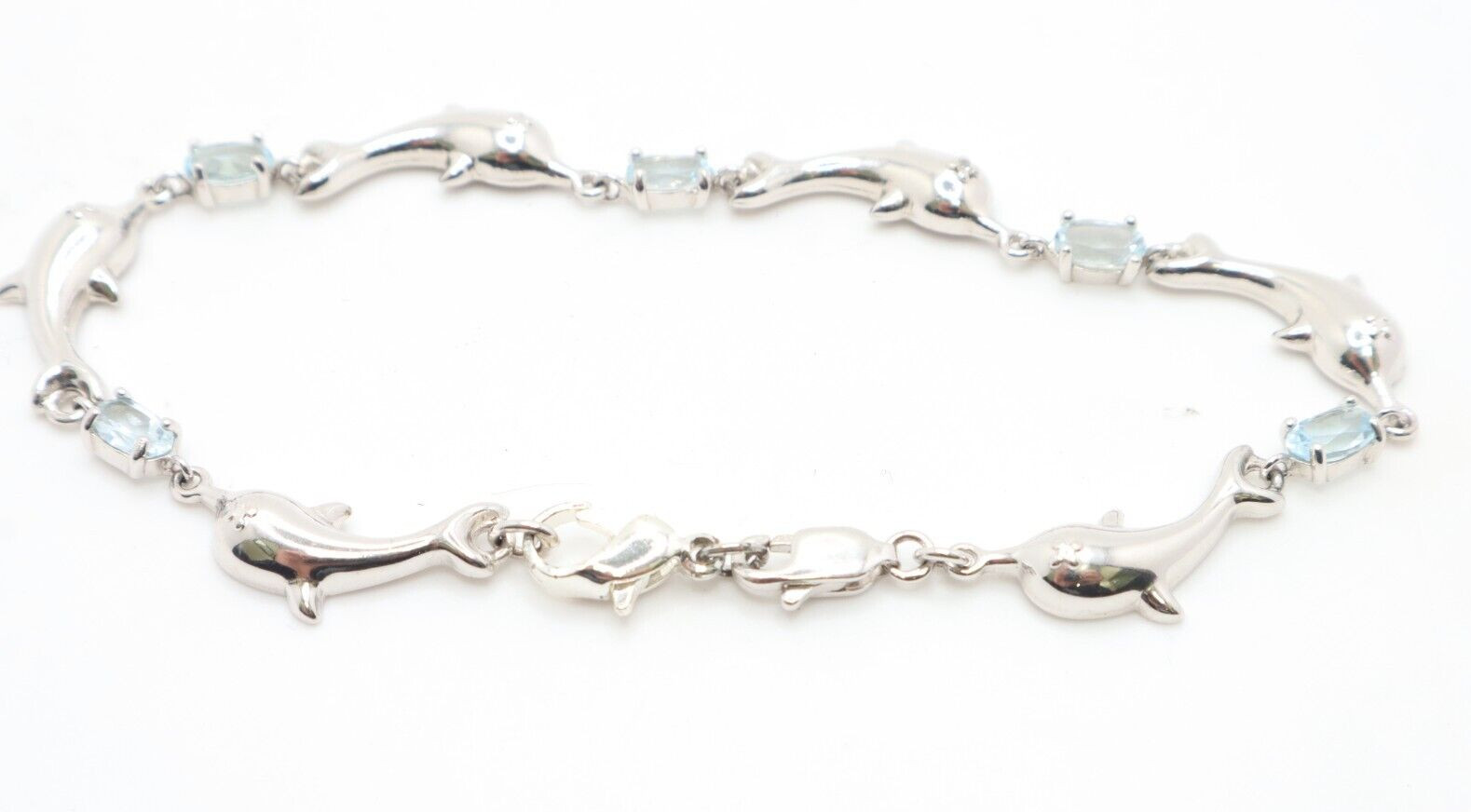 Sterling Silver 925 Interlocking Dolphins Blue To… - image 2
