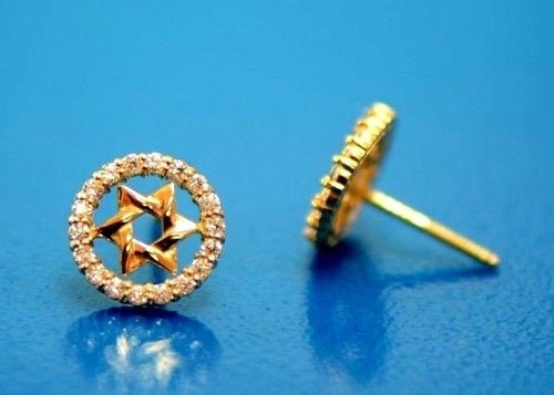 14K Yellow and White Gold Star of David CZ Stud Earrings - 第 7/14 張圖片