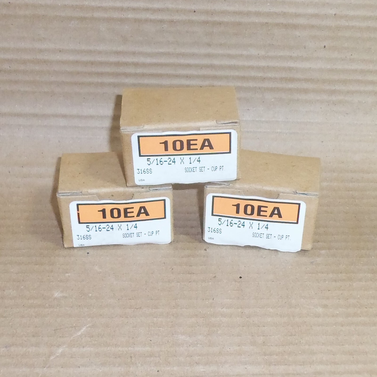 NEW LOT OF 3 BOXES OF 10 STAINLESS STEEL 5 16 24X1 4 SOCKET SET CUP PT new-lot-of-3-boxes-of-10-stainless-steel-5-16-24x1-4-socket-set-cup-pt