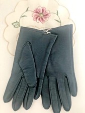 MCM Vtg NOS KOREA Navy Blue Short VINYL DRESS GLOVES S/M Cotton Lined GUSSET