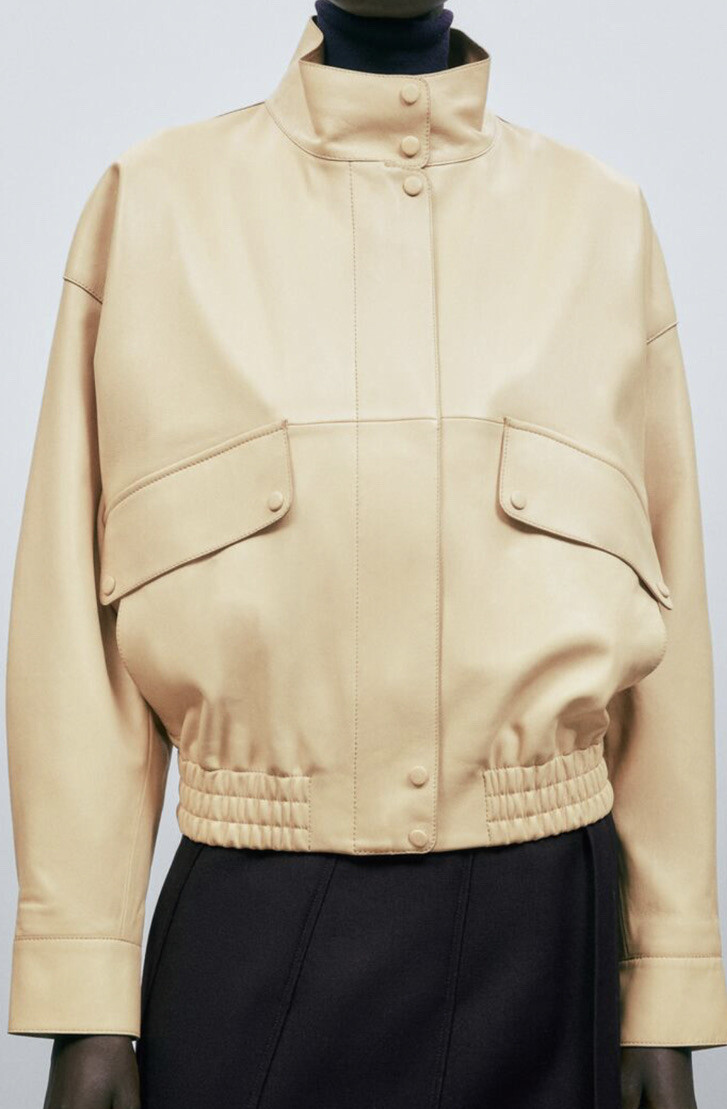 Massimo Dutti Nappa Leather Bomber Jacket Size L  (RP $499) image 2