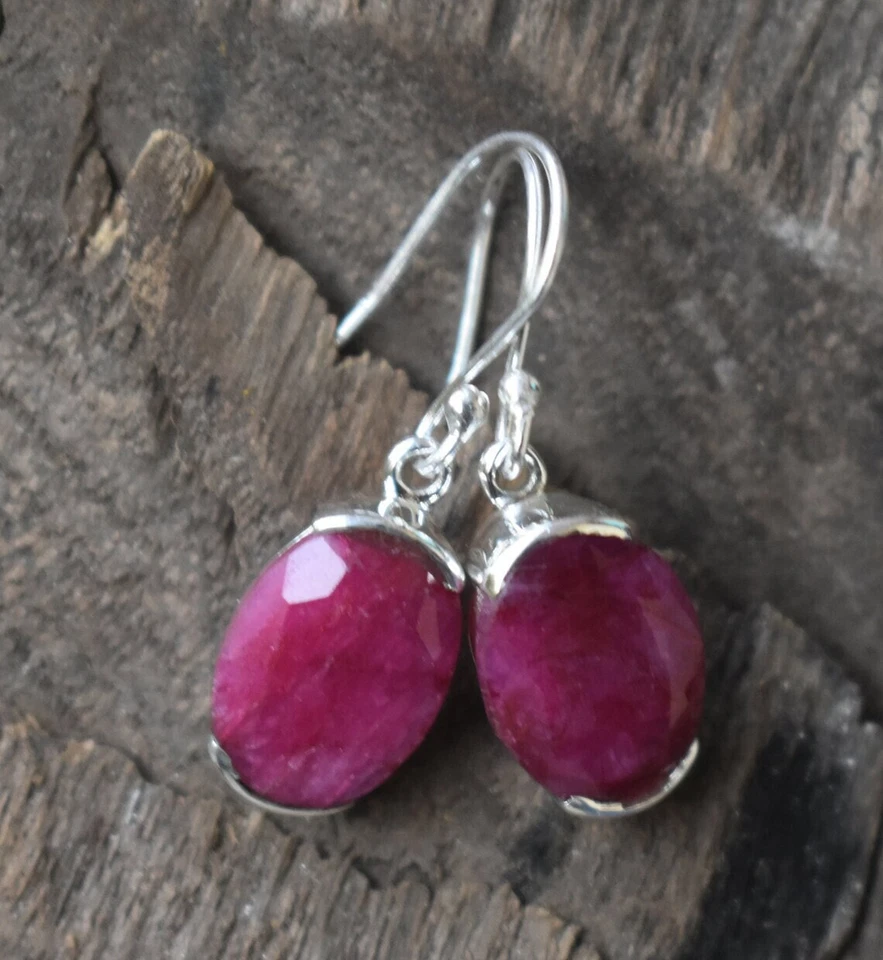 Valentine's Day Ruby Gemstone 925 Sterling Silver Handmade Earring U-3 - Image 3 of 4