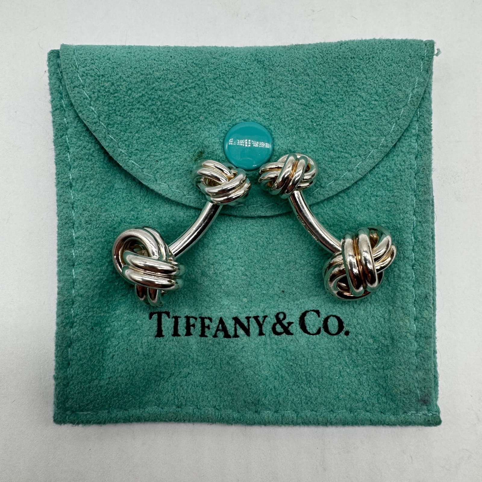 Tiffany & Co. Sterling Silver Double Knot Stud Cufflinks--18g