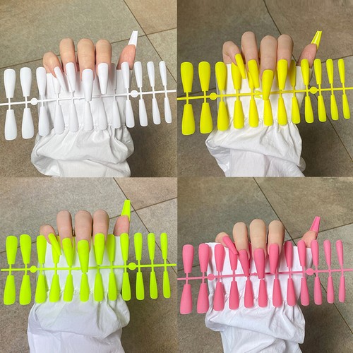 20X Long Coffin False Fake Coloured Full Cover Nails Extension Matte Nail Tips🎀 - Picture 6 of 34
