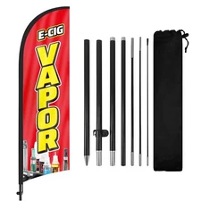 FSFLAG E-Cig Vapor Feather Flag with Pole and Ground Stake 8Ft Advertising Sign