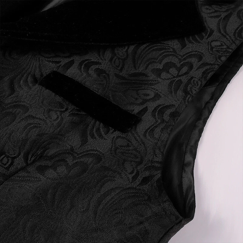 Hombres Chaleco Chaleco Medieval Retro Gótico Jacquard Chaleco Negro Cuello Terciopelo Foto 4 de 4