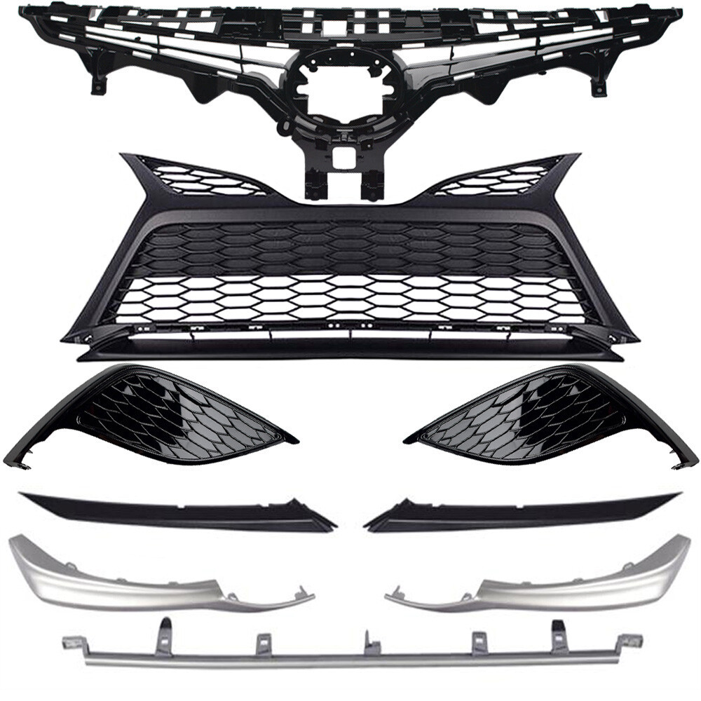 2021-2023 Toyota Camry SE Front Black Grille Trim & Fog Light Bezel 9pc Set