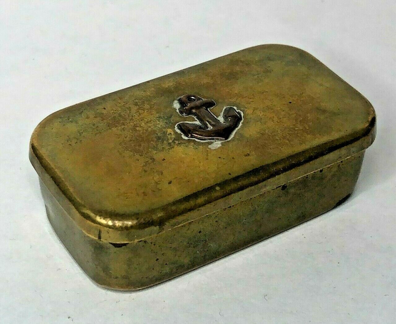 WW1 or Earlier Trench Art Royal Navy Gilt Snuff tin Copper Anchor Well made 