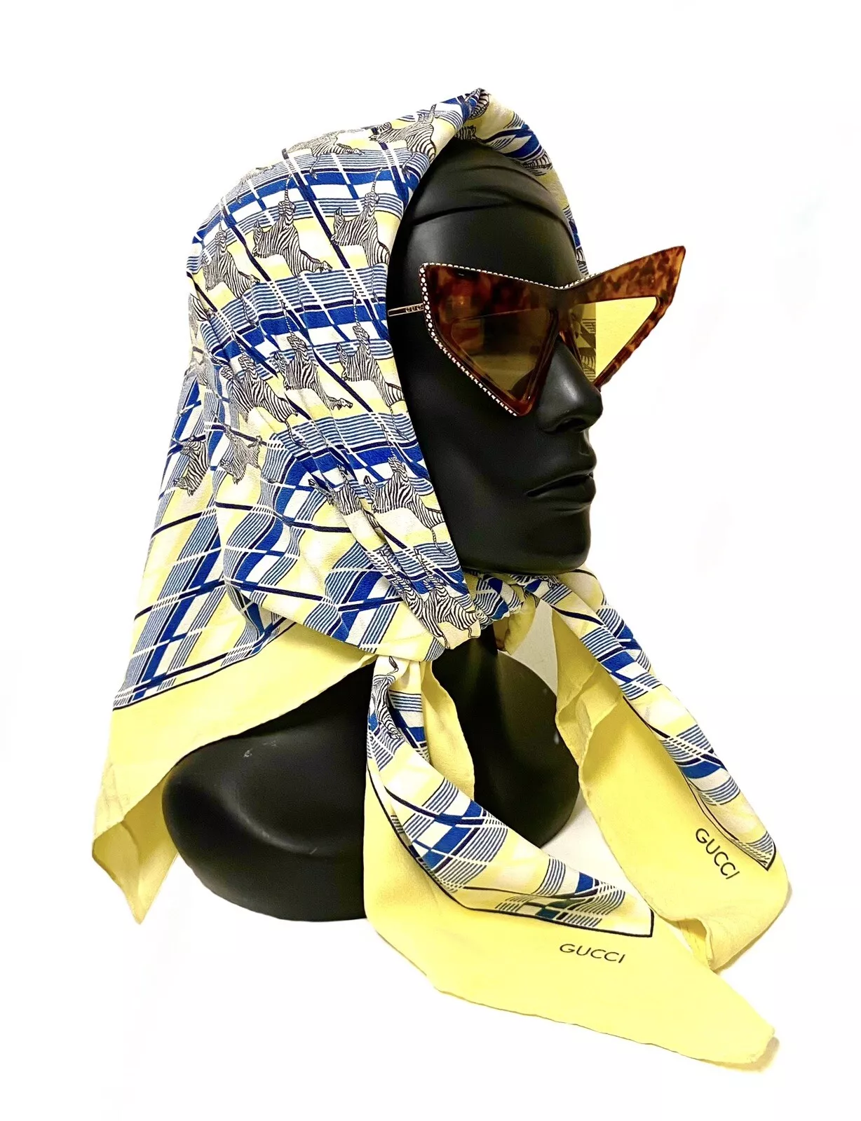 Authentique écharpe originale Gucci vintage 1972 « Galloping Zebra » pure 100% soie 33