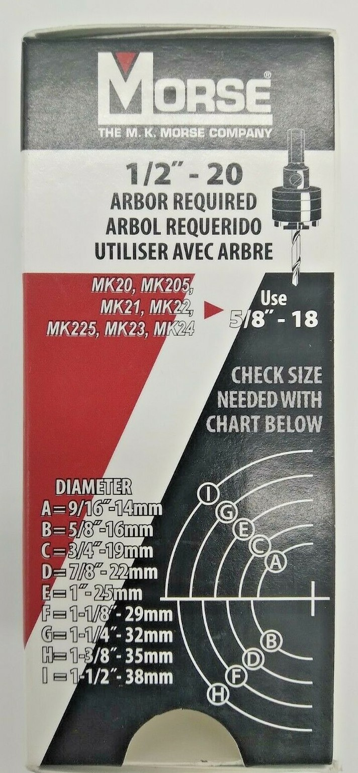 M.K. Morse MK12, 3/4 in.(19mm) Advanced Edge Hole Saw 1/2-20 Arbor Size NEW 