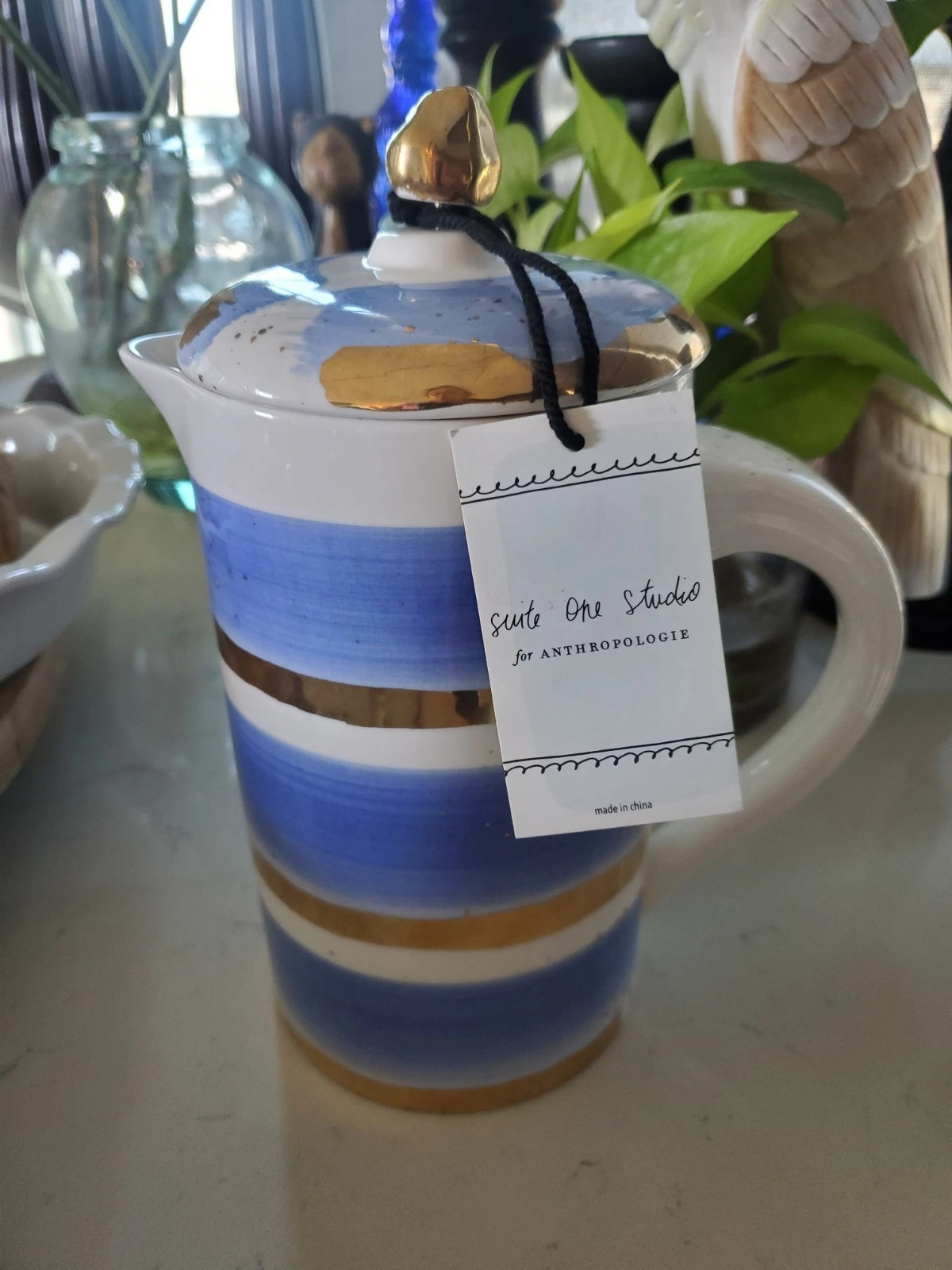 Anthropologie Mimira Ceramic French Press in blue with gold flakes
Opens in a new window or tab